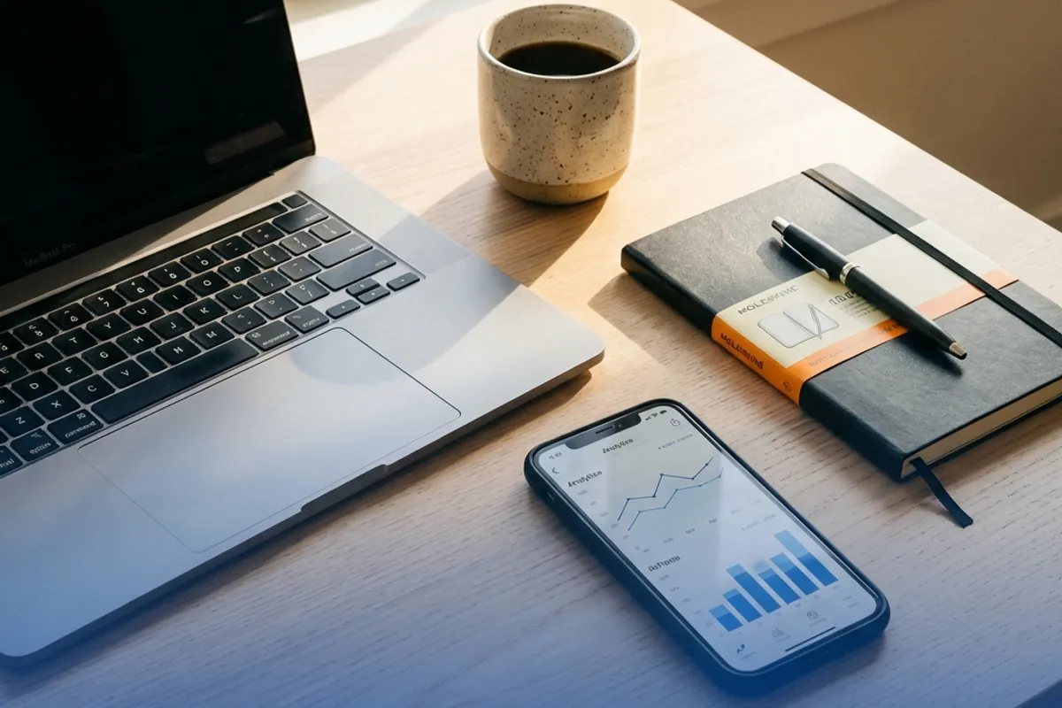 Creator Lab - Modern workspace with laptop and analytics